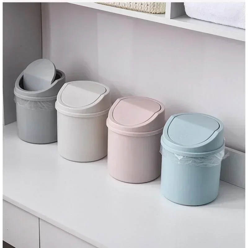 Mini Desktop Bin Small Trash Can Tube with Cover Bedroom Trash Can Garbage Can Clean Workspace Storage Box Home Desk