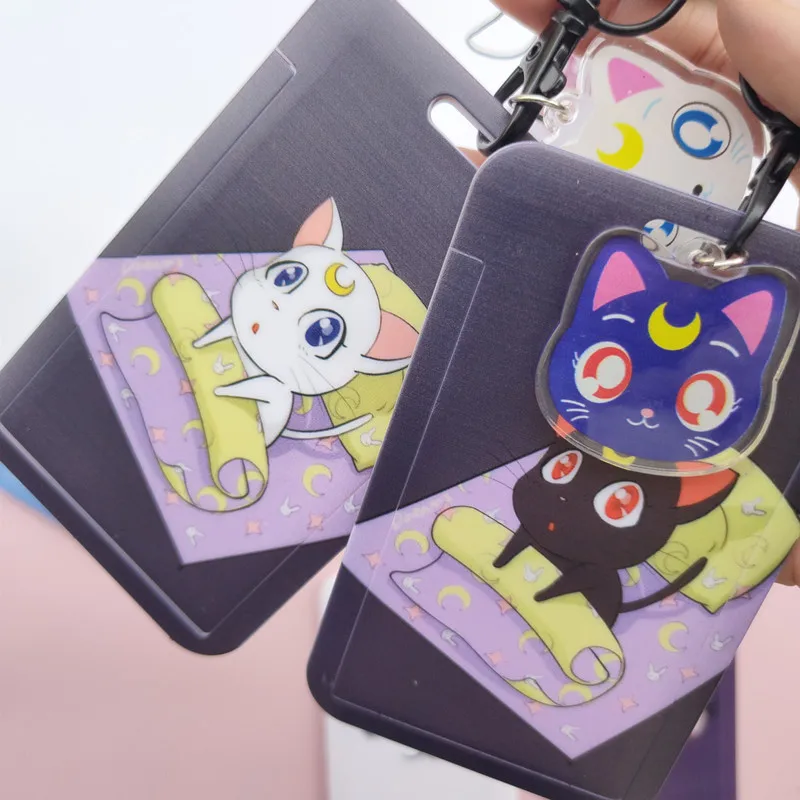 Funda con cordón para tarjeta de crédito, bolsa con dibujos animados de Anime para chicas, estudiantes, mujeres, viajes, autobús, tarjeta de visita, insignia