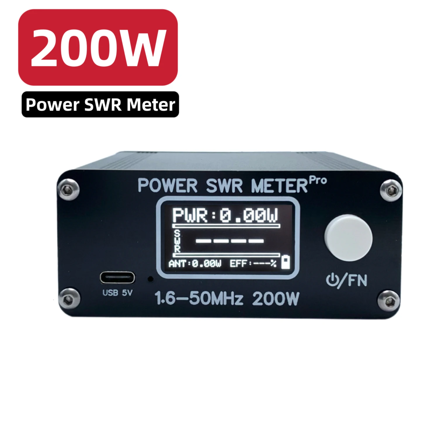 Pro Version 200W 1.6-50MHz HF Shortwave Power SWR Meter Pro HF PWR SWR Meter with 1.29 Inch OLED + 50 hours Battery