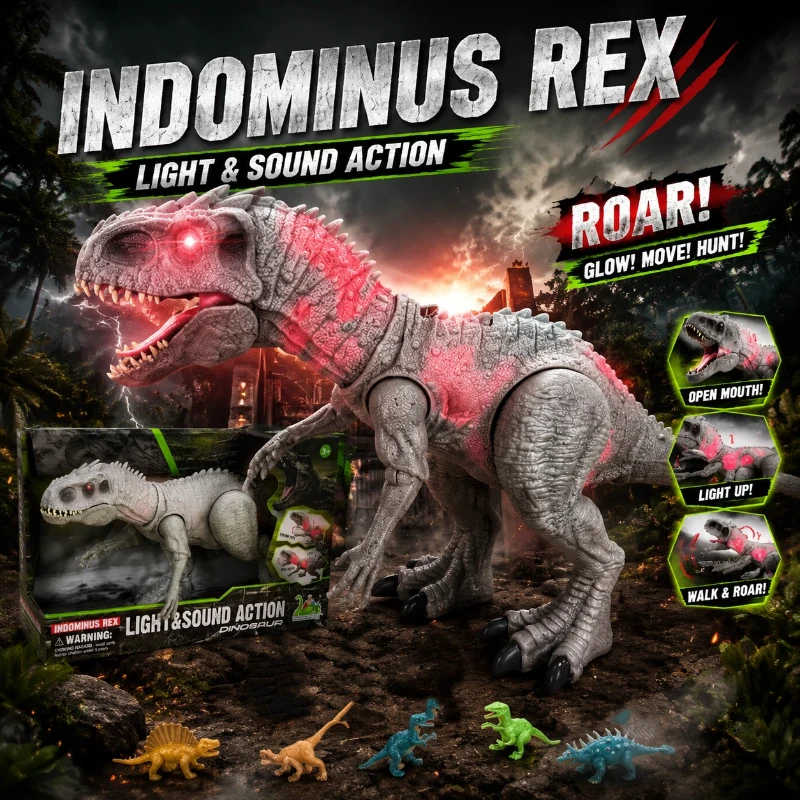 New Jurassic Indominus Rex Dinosaur Toy Movable Large Simulation Sound Effect Realistic Animal Model For Boys Birthday Gift
