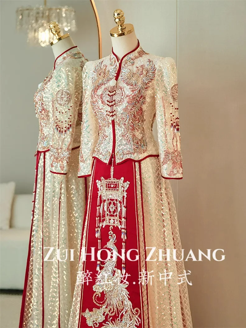 HH326 color new style Xiuhe dress 2024 new high-end luxury Chinese wedding dress wedding dress bride wedding dress summer