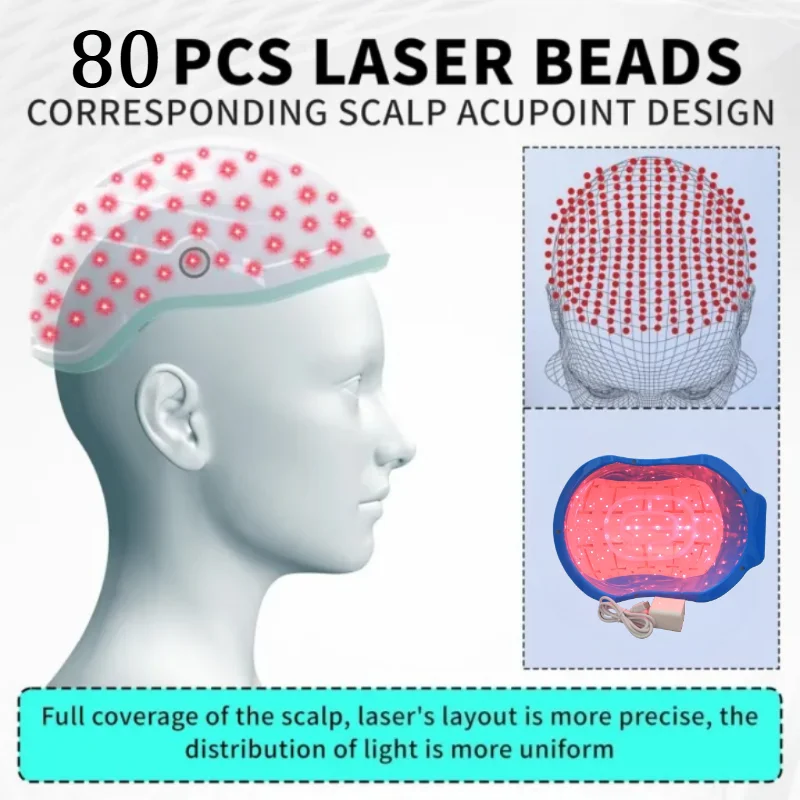 

Professional Hair Growth Laser Cap - 80 LED 650nm Red Light Therapy for Thinning Hair & Alopecia