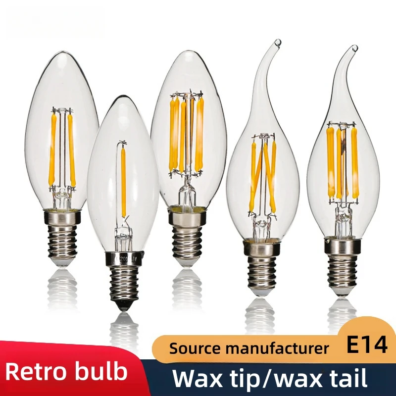 

5pcs LED Filament Bulb E14 2W/4W/6wW AC220V Glass Shell 360 Degree C35 Edison Retro Candle Light Warm/Cold White Free Shipping