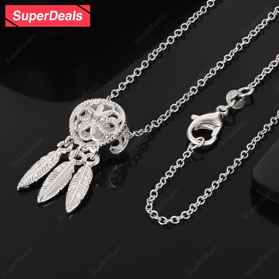 

SuperDeals 925 Sterling Silver Feather Pendant Necklace O-Chain High-Quality Fashion Charm Jewelry Women Birthday Party Gift