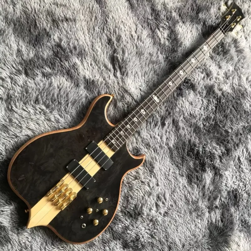 Custom Maple Top 4 Strings Bass Guitar Ebony Fingerboard Electric Bass