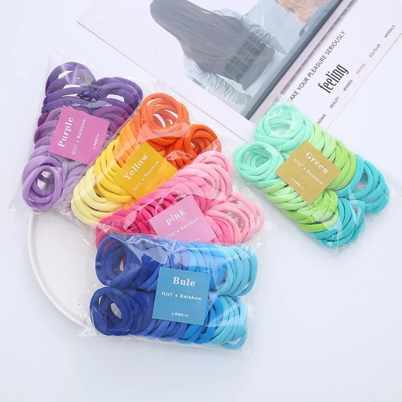 50 Stuks Elastische Haarbanden Meisjes Haaraccessoires Kleurrijke Vrouwen Nylon Hoofdband Kids Paardenstaart Houder Scrunchie Ornamenten Cadeau