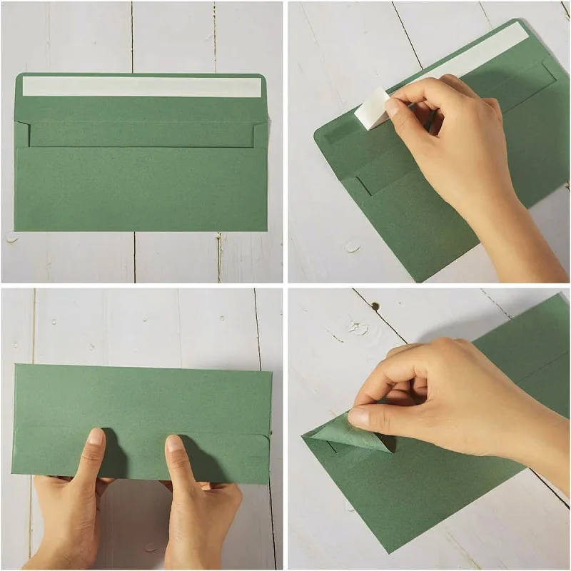 Envelope 50pcs Grass Green Autohesion Kraft Paper 241x105mm  Business Postcard Giftbox Packaging Envelopes Wedding Invitations