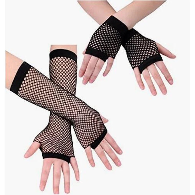 1pairs/2pcs Long Short Fishnet Gloves 80s Goth Punk Rock Fingerless Fishnet Gloves for Club Costume Halloween Party