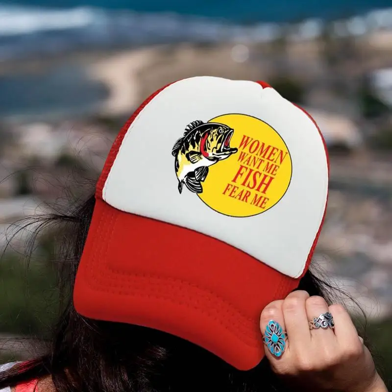 Women Want Me Fish Fear Me Printed Caps Big Mouth Fish Bass Shop Hats Fisherman Running Lovers Fishing Farm Baseball Caps