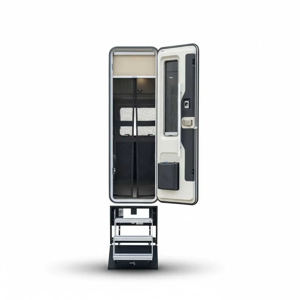 

Дверь для кемпера, ручная/автоматическая, из алюминиевого сплава, водонепроницаемая, с москитной сеткой и солнцезащитной шторкой, подходит для караванов и автодомов.