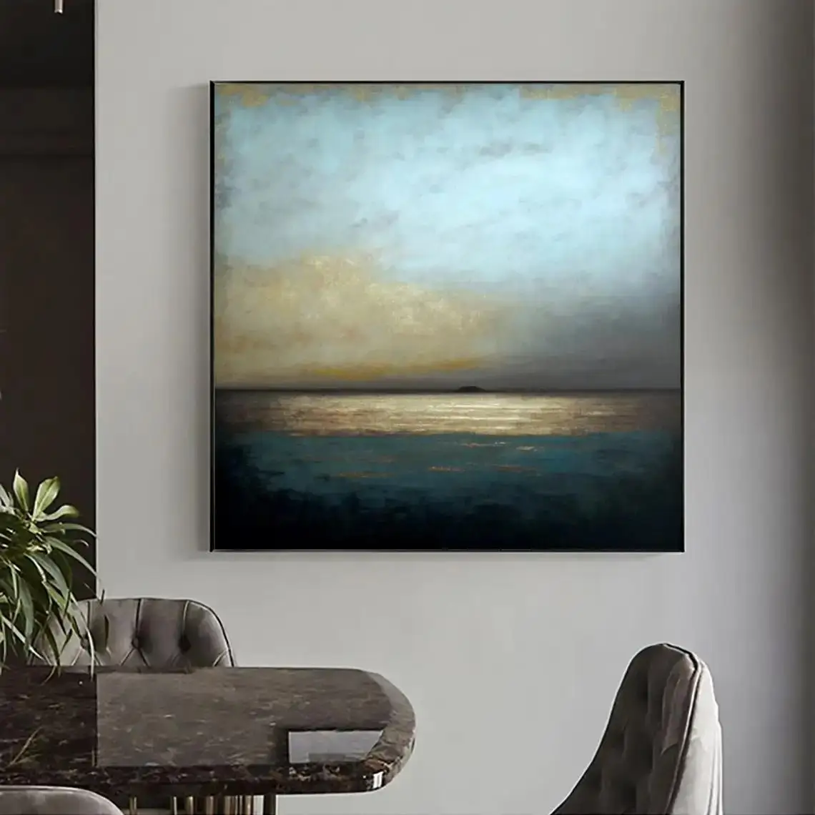 Handmade Abstract Seascape Oil Painting on Canvas  Large Blue Ocean Wall Art for Living Room Custom Gift Home Decoration