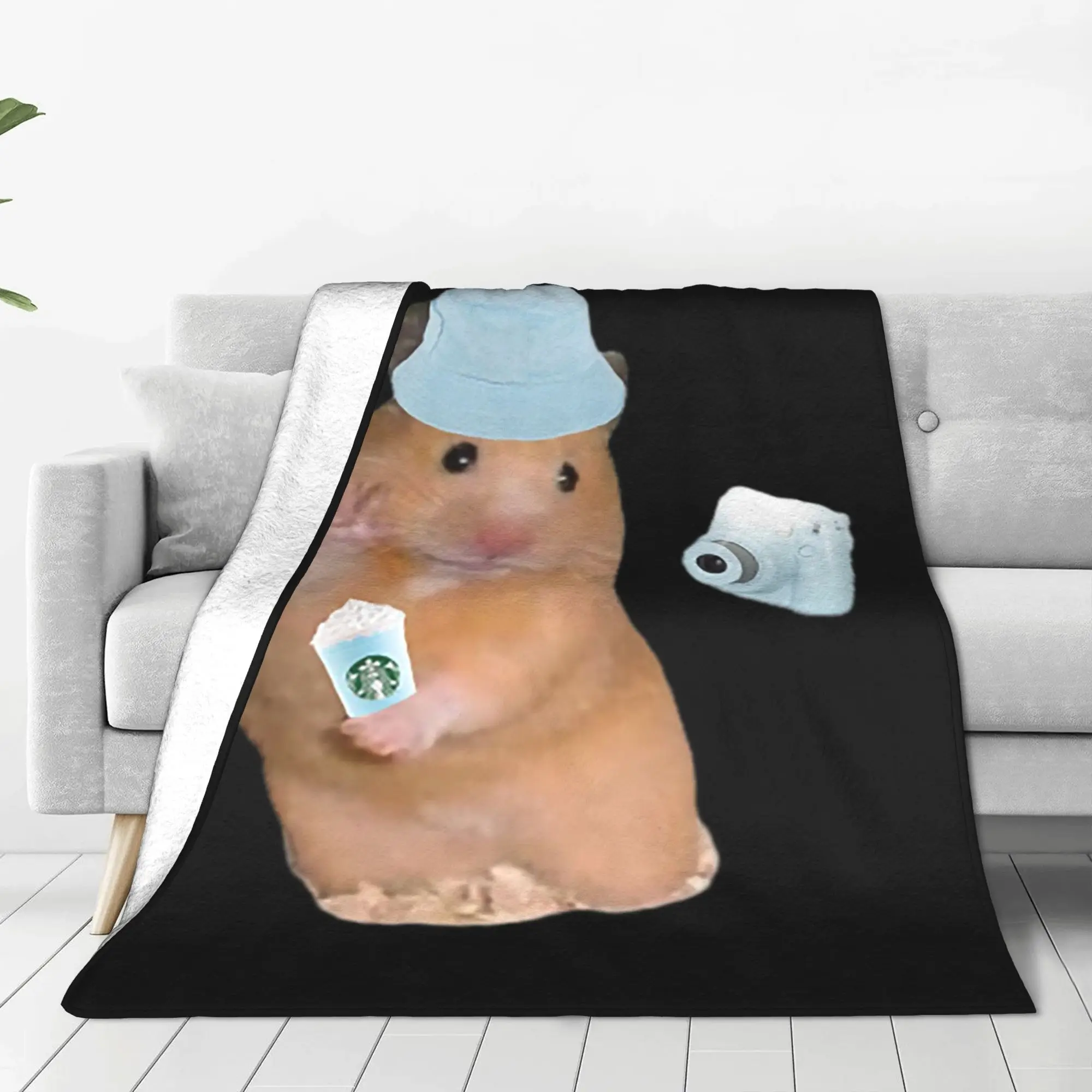 Peace sign hamster meme with camera Blankets Flannel Sofa Throw Blanket for Home Bedroom Travel Throws Bedspread Quilt