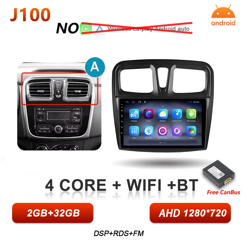 Android 16 Auto Autoradio voor Renault Logan Sandero 2 2012 - 2019 Draadloze Carplay Multimedia Speler GPS Navigatie DSP 5G Wifi
