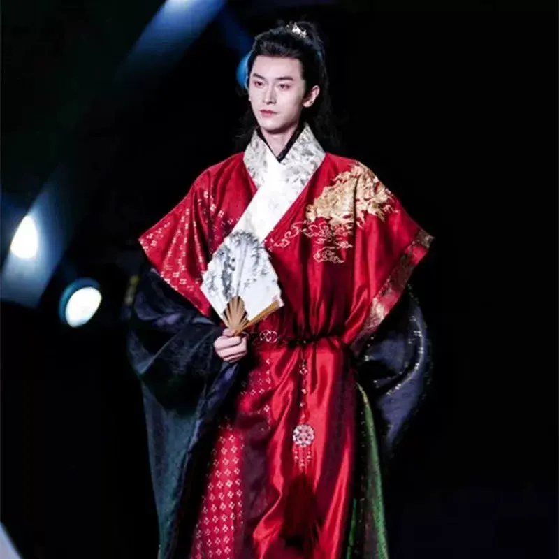 

Original Chinese Hanfu Men Ancient Traditional Outfit Male Halloween Cosplay Costume Red&Black Hanfu Robe Plus Size XL