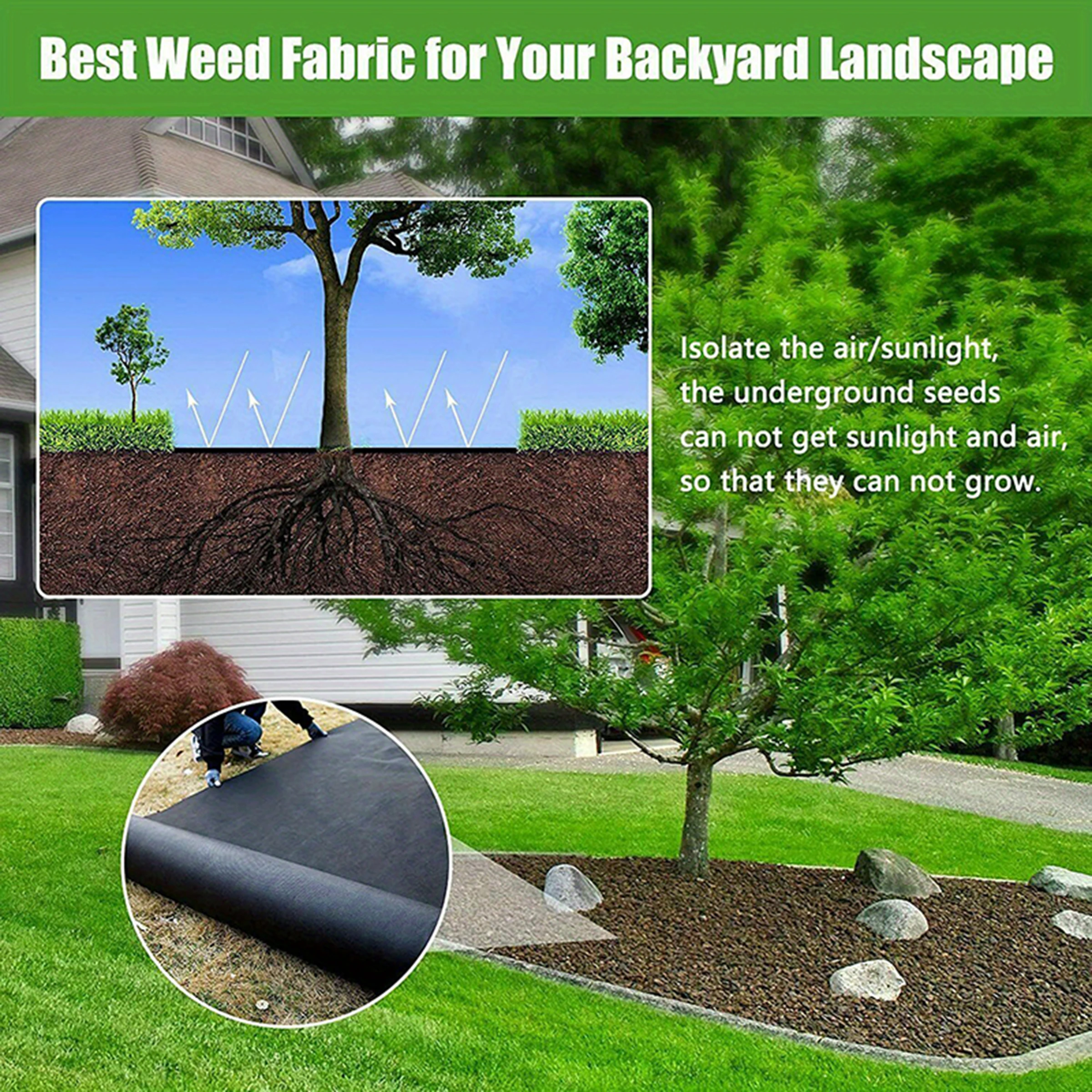 0.6m Wide Black Grass Proof Cloth, Including 10 Ground Nails, Gardening Mats, Garden and Vegetable Floor Coverings, Weed Barrier