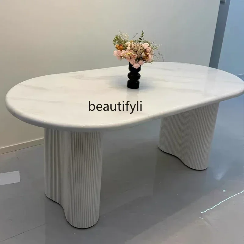 

A53 Marble dining table rock slab French European retro light luxury solid wood high-end dining table