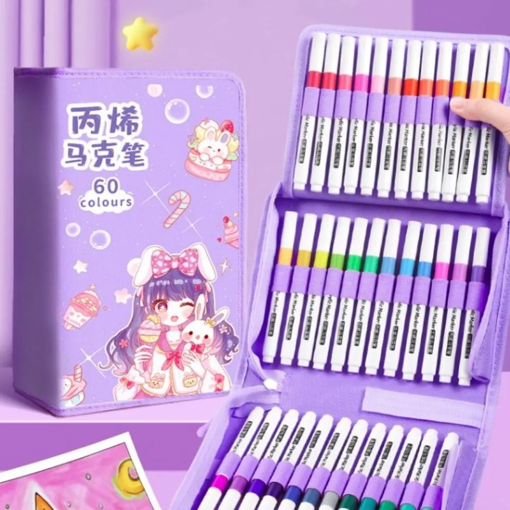 Tas Penyimpanan Pena Seni Kapasitas Besar Tas Pensil Kantong Pena Penanda Ritsleting Lipat Organizer Pena Penanda untuk 24/36/48/60 Buah