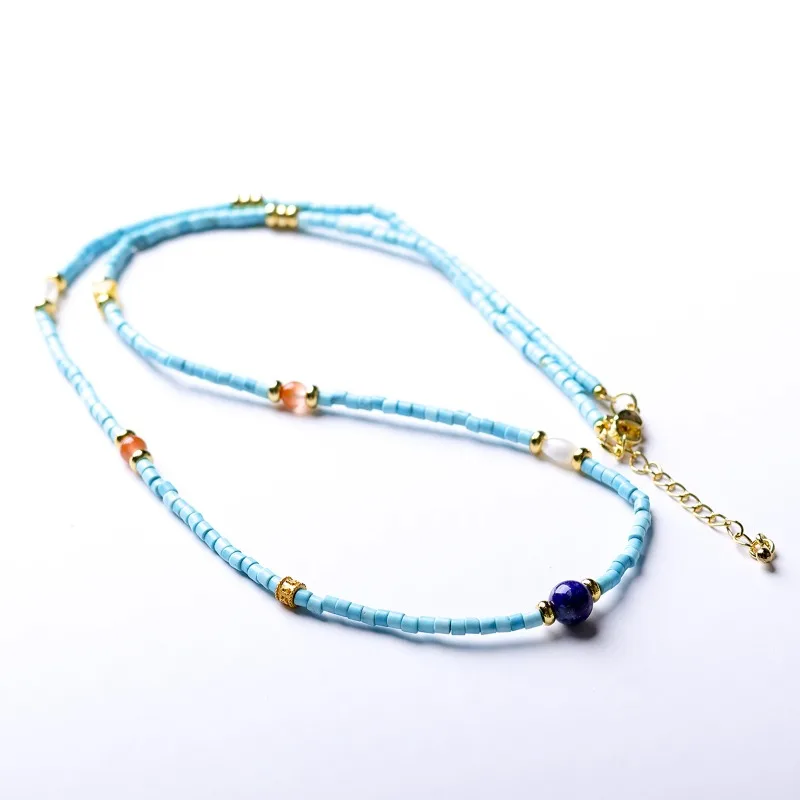Natural Turquoise Red Agate Lapis Lazuli Amber Beaded Necklaces Stackable Accessories Chinese Style Bracelets Gifts