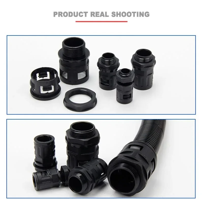 IP68 Nylon Cable Gland Kit M12 to M50, Electrical Connector for Plastic Corrugated Conduit Hose, Black