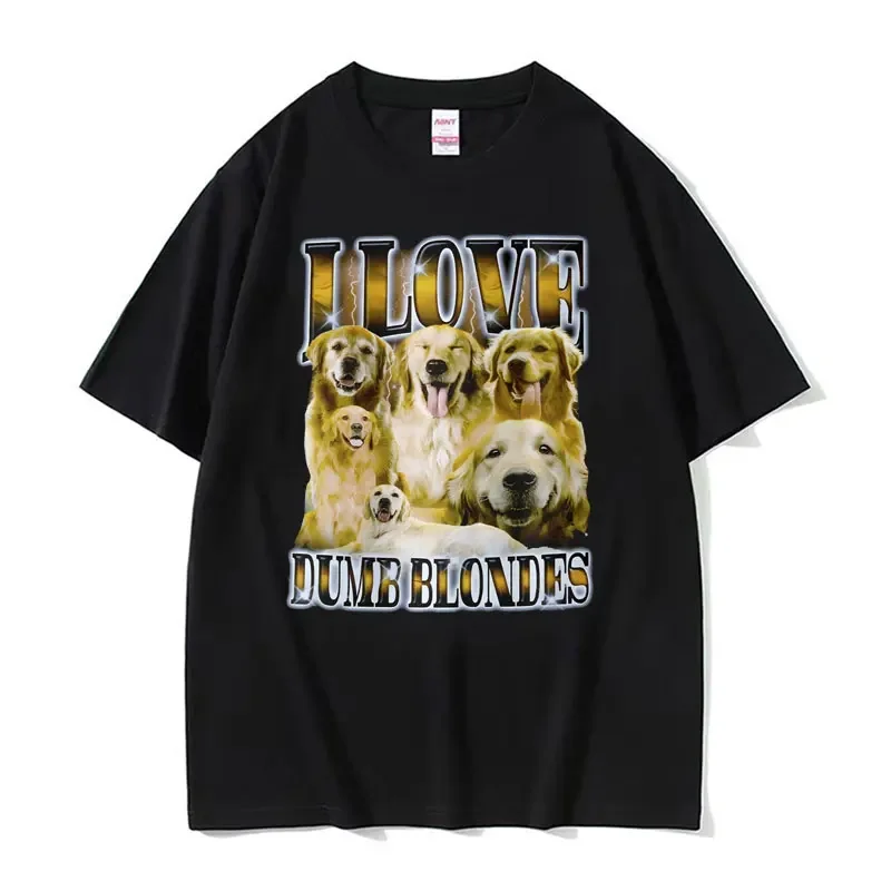 

Mens Clothes Tee Shirt Homme Graphic T-Shirts Men Tshirt for Men Ropa Hombre I Love Dumb Blondes Funny Dog Meme Short Sleeved