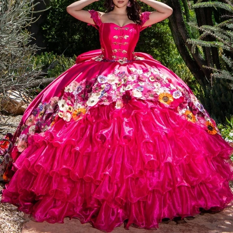 

Sexy Sweetheart Quinceanera Dresses Color Appliques Tull Tiered vestidos de 15 años Vintage Sweet 16 Birthday Gowns Misquince XV