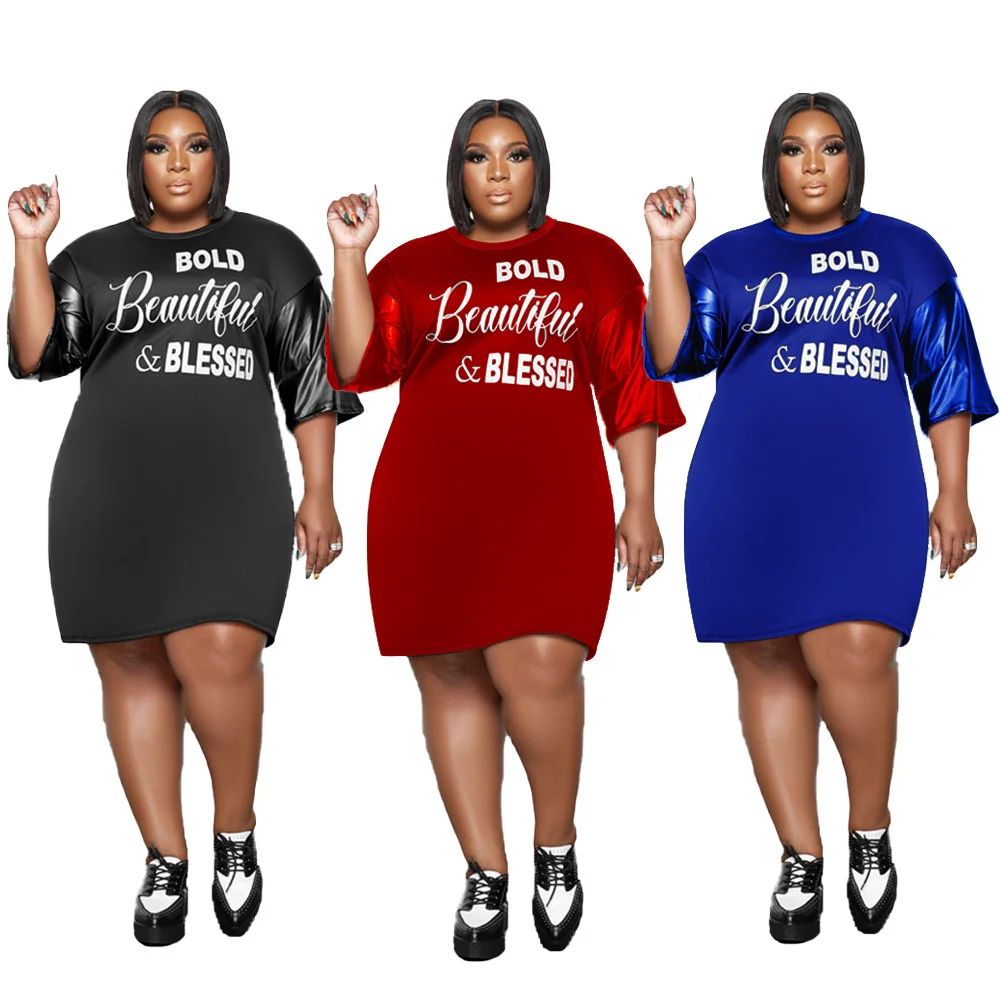 Plus Size Women\'s Clothing Dresses for Women Letter Print O Neck Loose Fashion Mini Dress 5xl Women 2022 Wholesale Drop Shipping