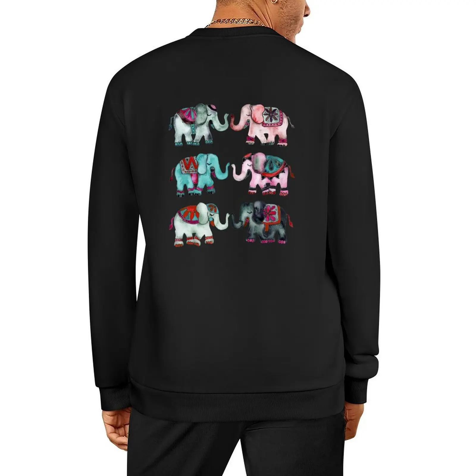 

Elephant Collection – Turquoise & Coral Palette Pullover mens clothing tracksuit fashion men oversize sweatshirts