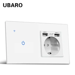 UBARO EU Russia pannello in cristallo temperato Smart Touch Switch con presa USB 220V Breaker Plug funziona con Tuya Smart Life