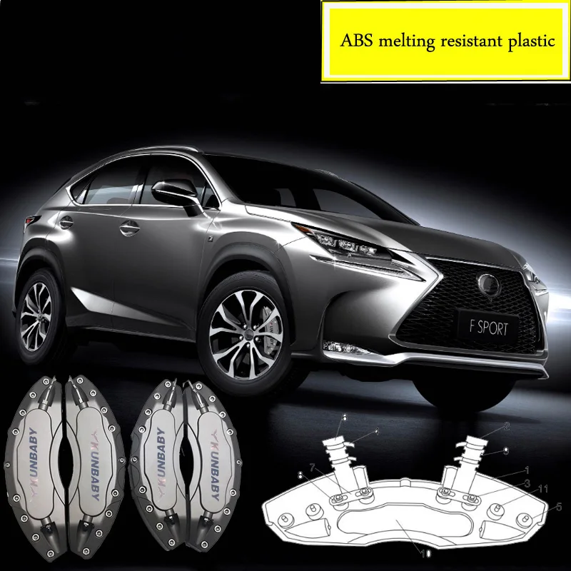 

4 шт. АБС-плавящаяся пластиковая крышка тормозного суппорта, серебристый хром, логотип KUNBABY для Lexus F Sport CT IS ES RX FIx с винтами