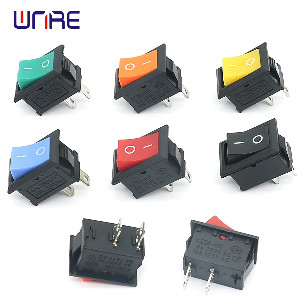 10Pcs KCD1-101 inclined Plane 2Pin Rocker Switch 2 Position 6A 250VAC / 10A 125VAC ON-OFF Power Switch Red Orange Yellow Green