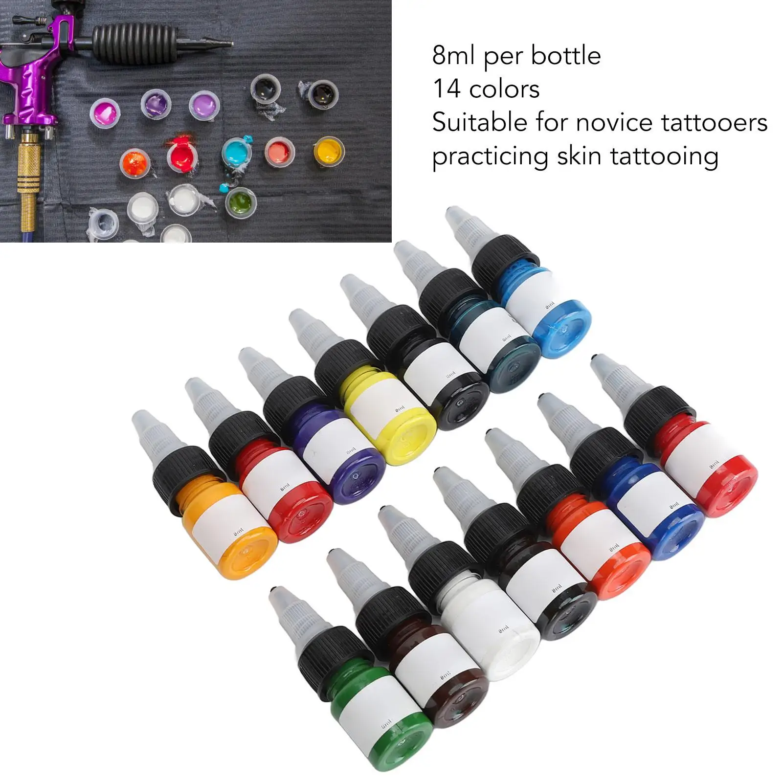 14 Colors 112ml High Concentration Practice Tattoo Ink Set for makeup - Long Lasting Liquid Art Inks