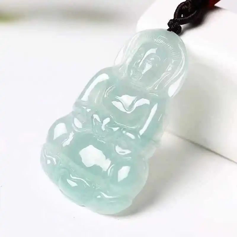 Men's Ice-Permeable Scupture of Mercy Goddess Bodhisattva Jade Pendant Necklace