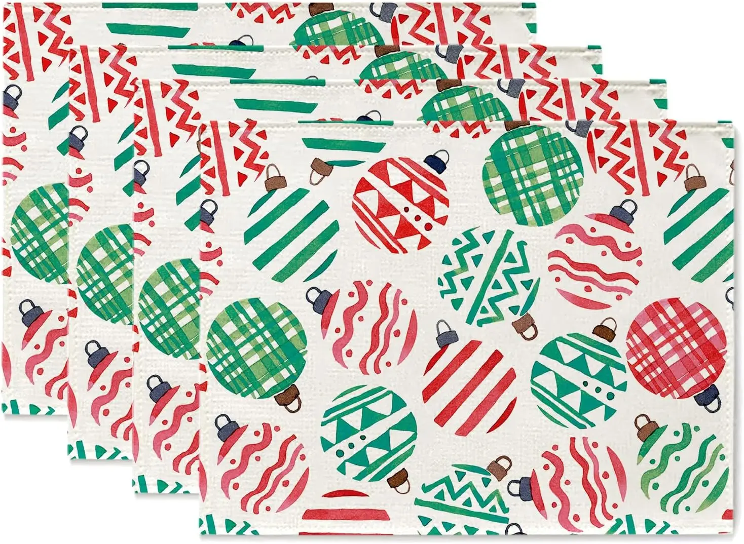 

Christmas Placemats Set of 4 Xmas Balls Linen Holiday Table Winter Seasonal Home Kitchen Restaurant Party Decor 12x18 In