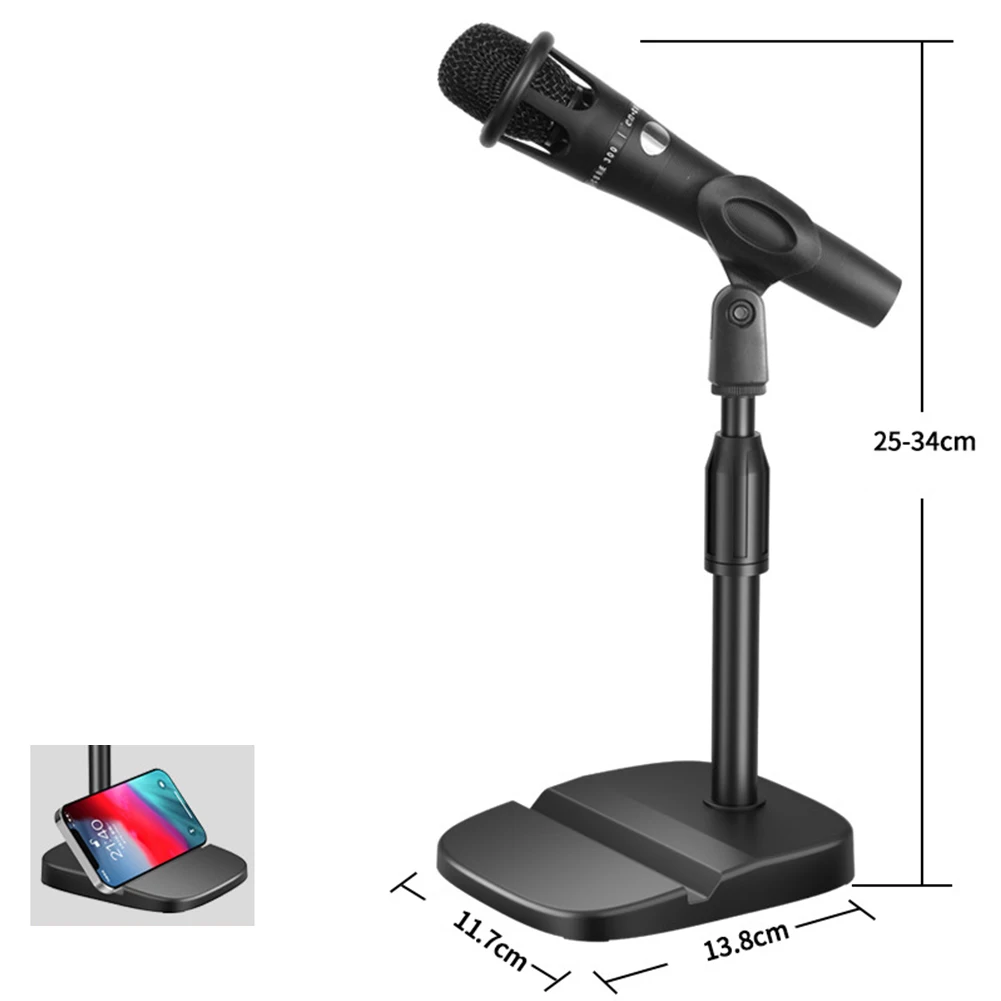 Microphone Stand Sturdy Adjustable Microphone Stand Desktop Holder for Mic and Phone Perfect for Video Conference and Singing