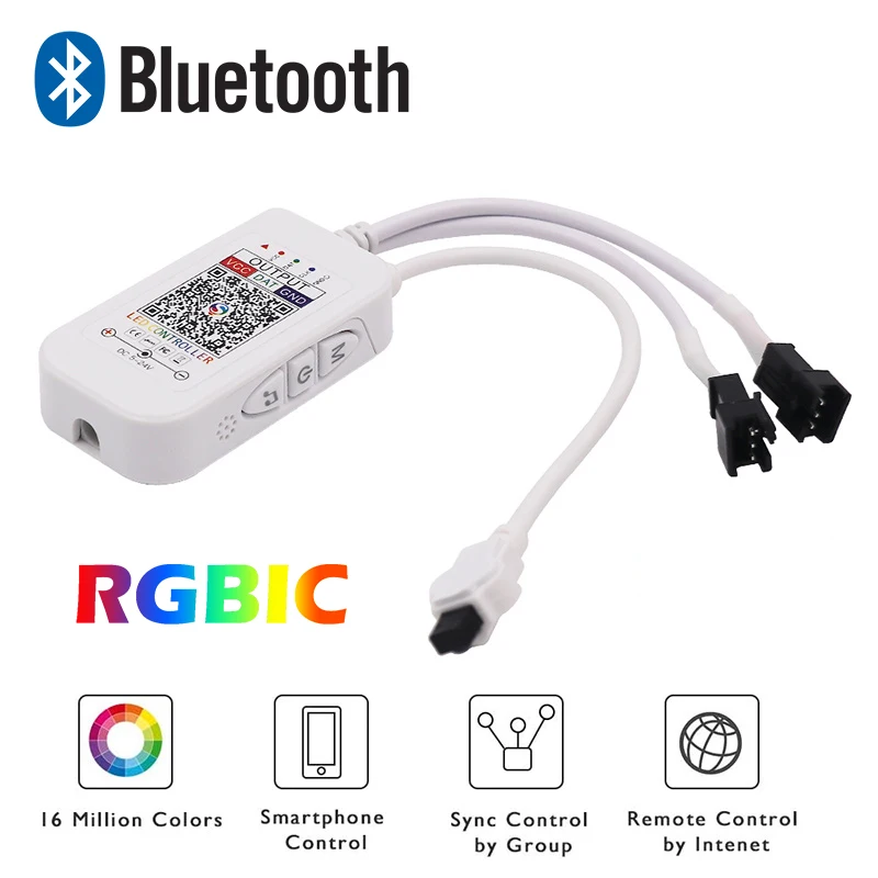 Kontroler taśm LED Bluetooth RGBIC Ściemniacz taśmy LED Dreamcolor z 24-klawiszowym pilotem na podczerwień 3-pinowy inteligentny kontroler pikseli