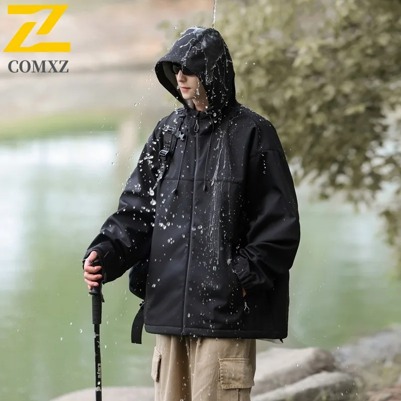 

COMXZ 2024 Mens Womens Hooded Jacket Spring Autumn American Style Workwear Hiking Casual Unisex Trendy Lightweight Outerwear