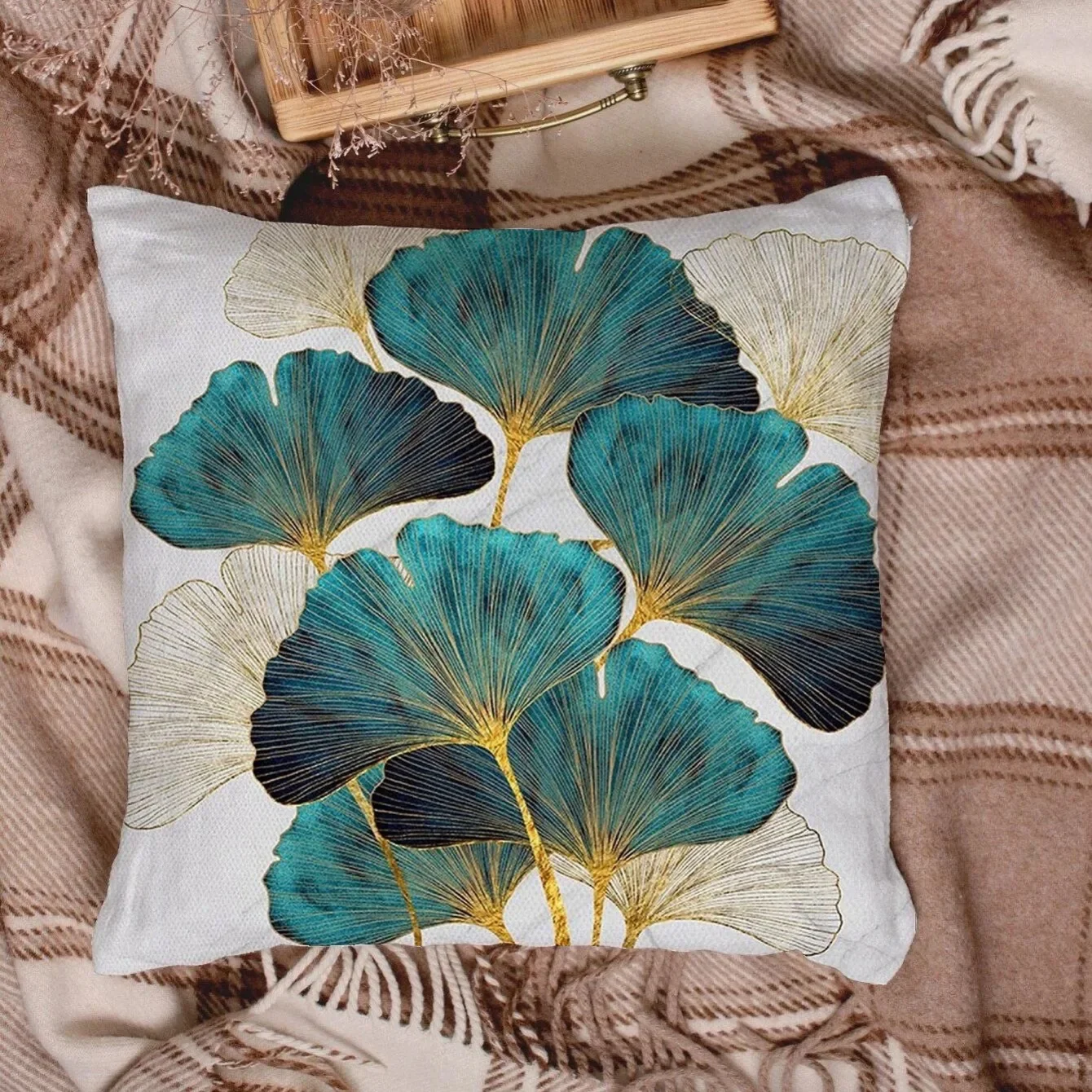 

2pc Ginkgo Leaves Printed Pillowcase - Soft and Cozy Plush Design ForComfortable Sleep