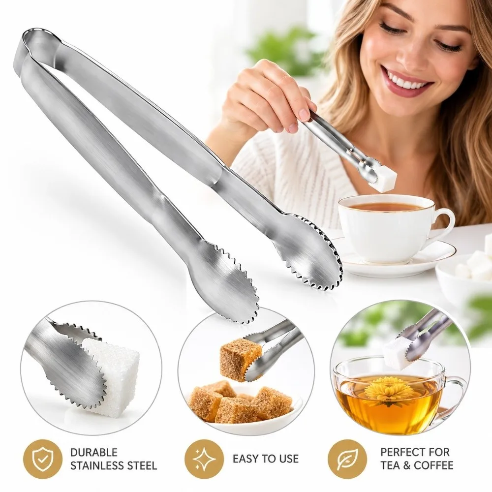 New Mini Food Tongs Stainless Steel Food Grade Sugar Cubes Tongs Multi-Purpose Small-Sized Ice Cube Tongs Party Supplies