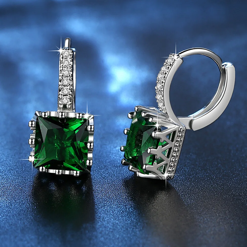 

Квадратные зеленые серьги-кольца из стерлингового серебра 925 пробы с имитацией нано-изумруда для женщин, геометрические, с драгоценными камнями, для свадьбы, вечеринки, в подарок