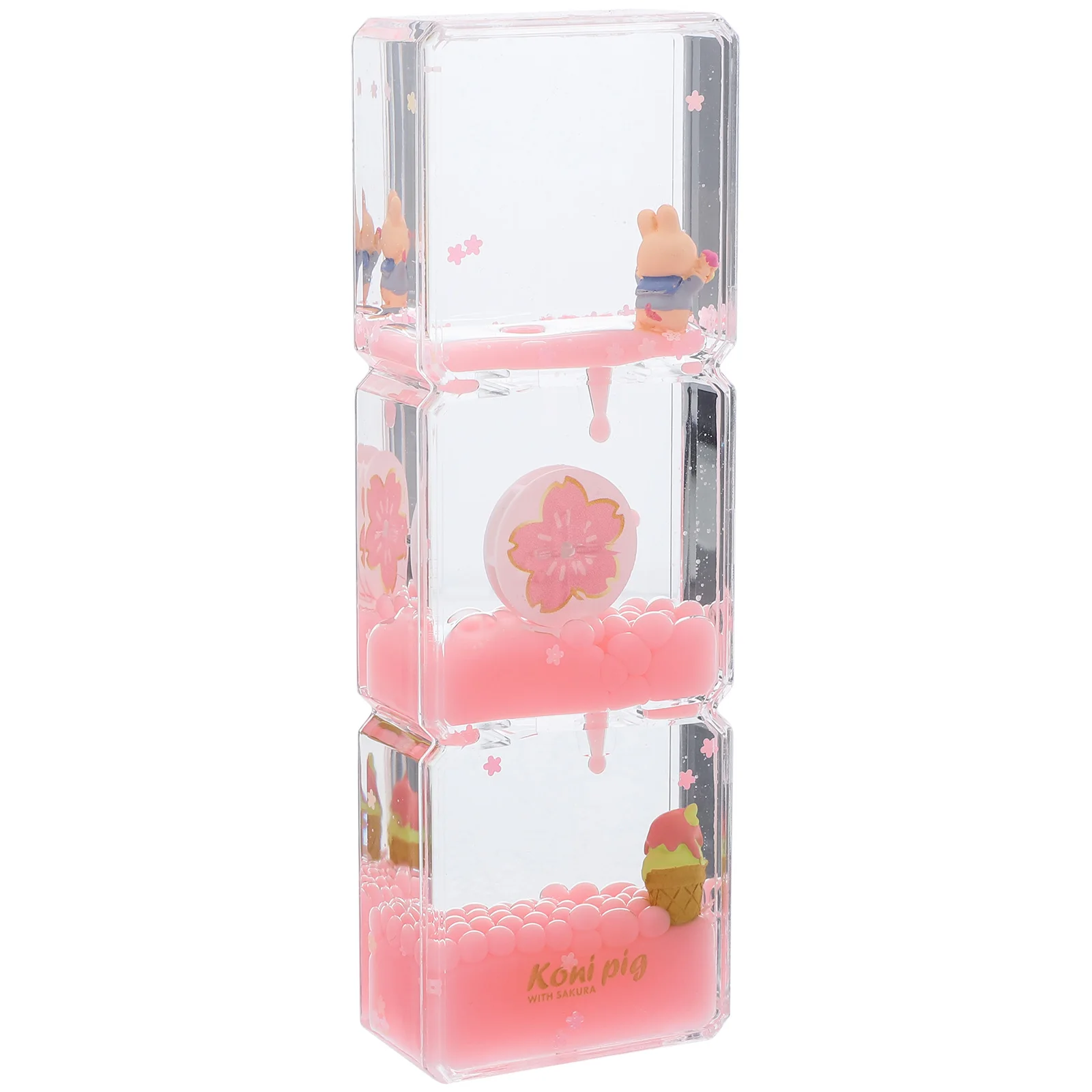 

Sakura Pig Figurine Oil Dropping Hourglass Timer Decorative Bubbler Desktop nament Home Stress Relief Toy Kids Tabletop liquid