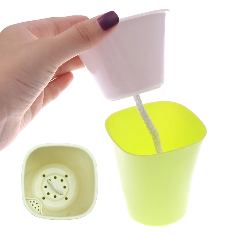 ขนาดเล็ก Self รดน้ำโต๊ะชาวไร่พลาสติกดอกไม้หม้อภายในบ้านสำนักงานตาราง Herb Aloe แอฟริกันสีม่วงต้นกล้า