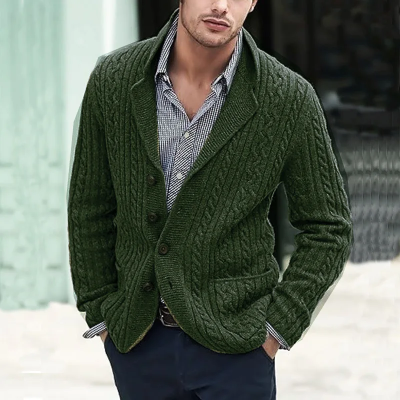 2024 New Men's knitted Cardigan Autumn and Winter Fashion Casual Men's Cardigan Long Sleeve Lapel Pocket Men's Wear