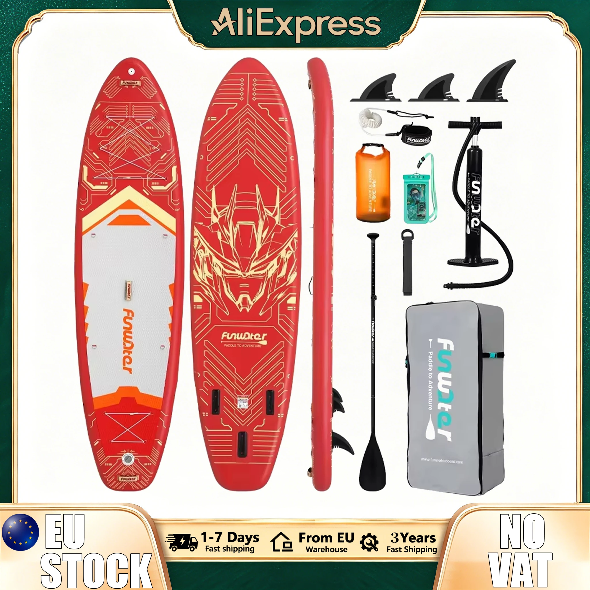 Planche de paddle gonflable Funwater SUPFW50C 350*90*15 cm, capacité de charge maximale 165 kg, antidérapante, grande stabilité, avec accessoires complets, pour adultes et jeunes de tous niveaux, yoga aquatique pour adultes, pêche, voyage, surf. Matériel PVC.