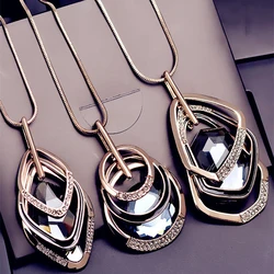 Fashion Women Collier Femme Multilayer Geometric Crystal Statement Long Necklaces&Pendants for Jewelry Bijoux