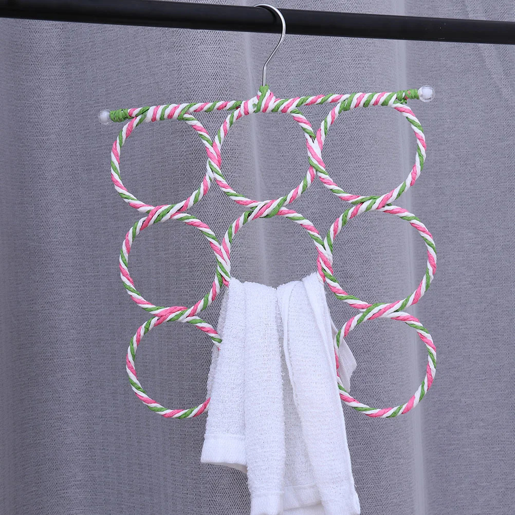 

2Pcs Space Saving 9-Ring Paper Rattan Scarf Hanger with 360 Rotating Hook Towel Tie Organizer for Closet Door Use