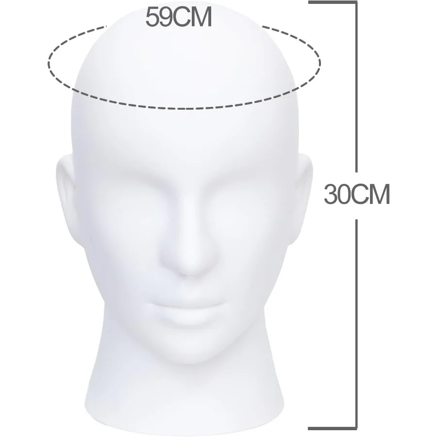 Cabeza de maniquí profesional de PVC blanco mate para exhibir pelucas, sombreros, auriculares, máscaras, gafas de sol, bufandas y joyería al por menor