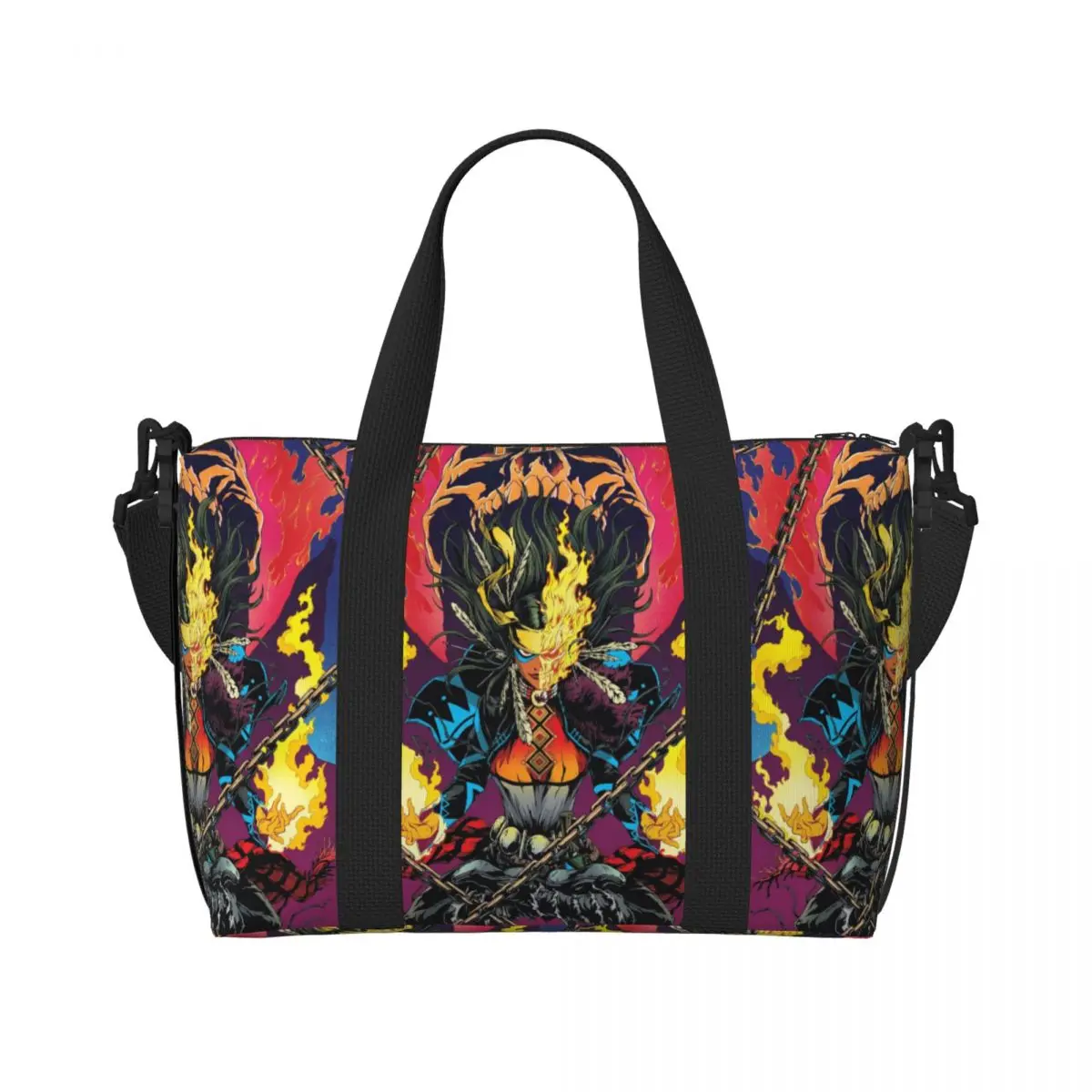 

Custom Comics Sorcerer Suprehero Beach Tote Bag for Women Extra Large Gym Carry On Ghost Rider Travel Shopping Bags