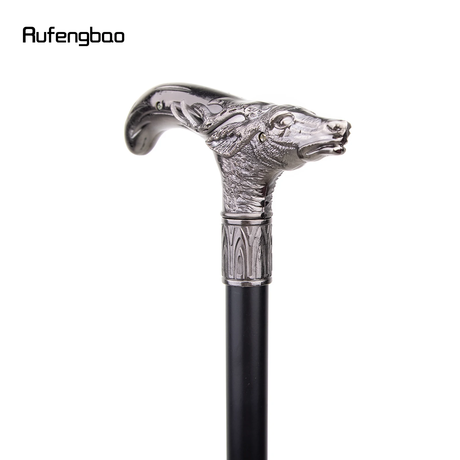 Sliver Sika Deer Head Walking Cane Fashion Decorative Walking Stick Gentleman Elegant Cosplay Cane Knob Crosier 93cm