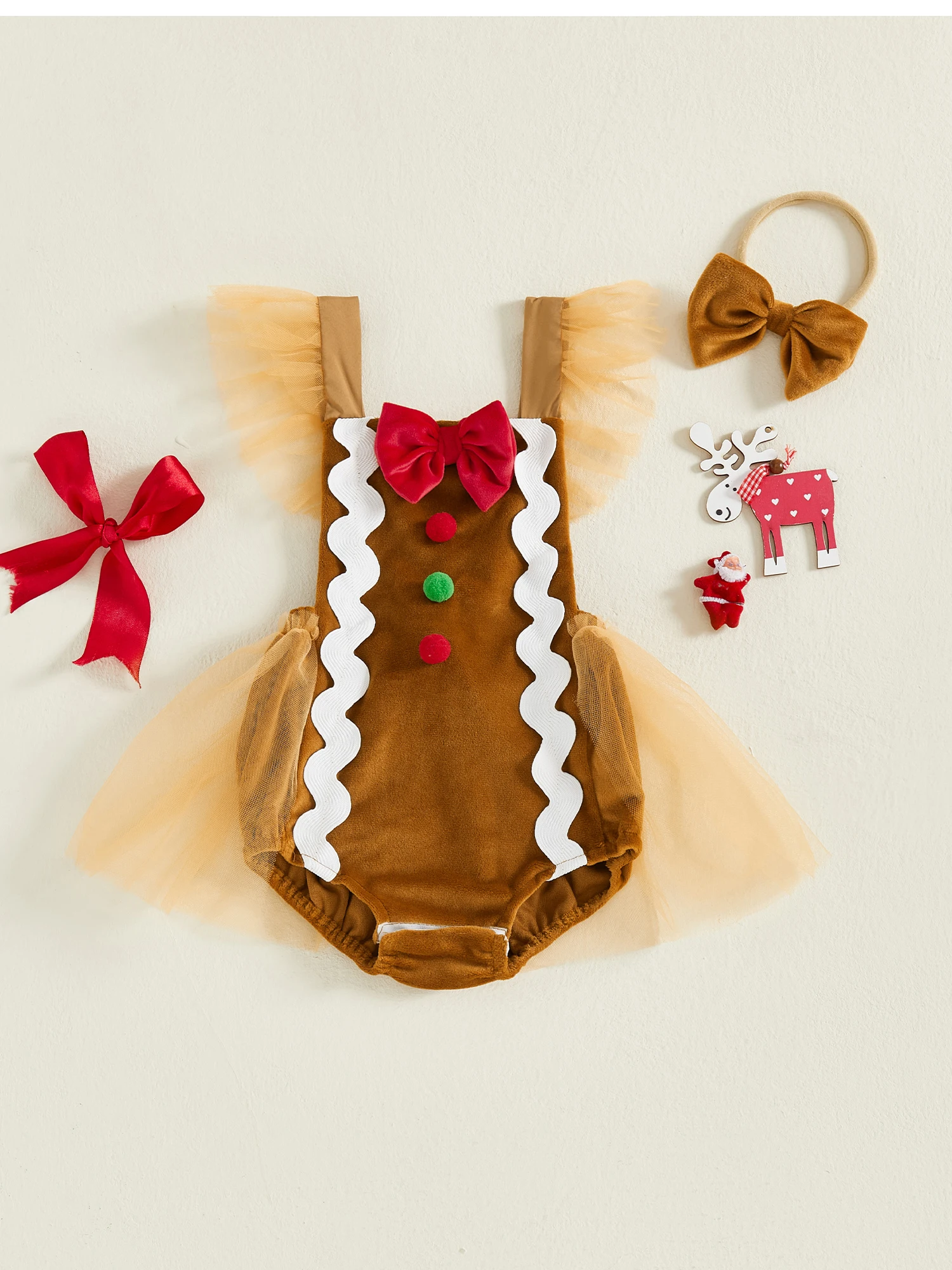 

Adorable Baby Girl Christmas Outfit Set with Santa Claus Print Romper Dress and Matching Headband for Festive Photos and Parties