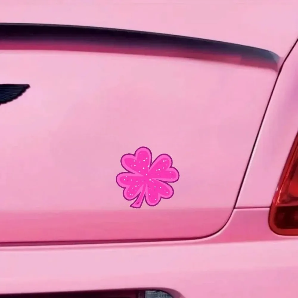 Car Vinyl Decal Vibrant Stylized Four Leaf Clover (Shamrock) Illustration Bright Pink with Dark Purple (Magenta Purple)